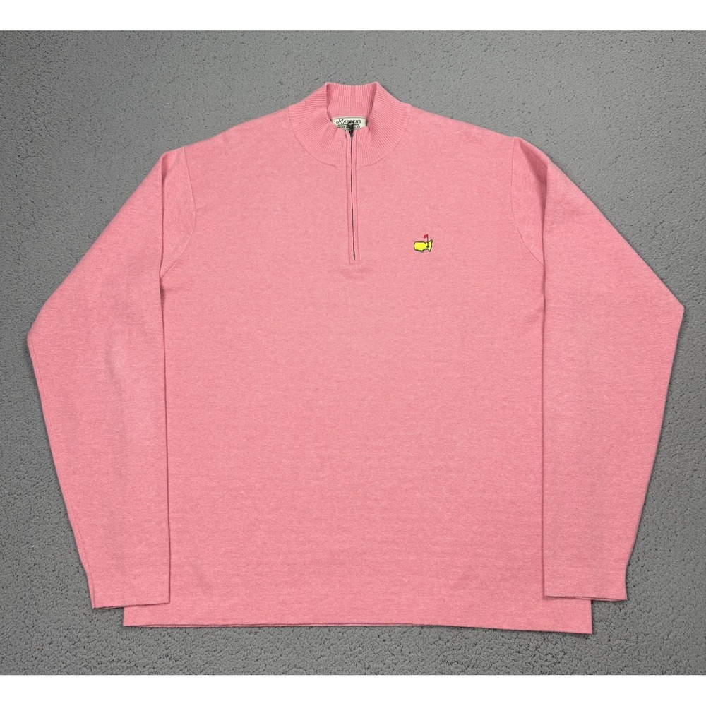 Masters Peter Millar Sweater Mens XL Pink Golf Quarter Zip Pullover Logo